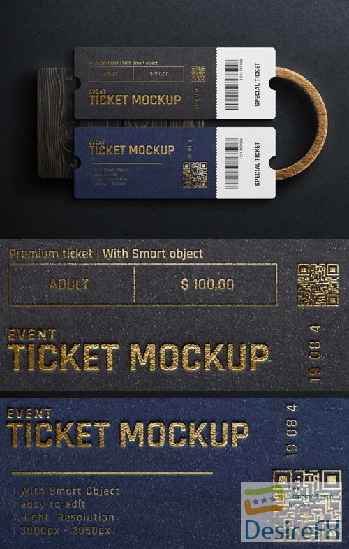 Realistic Ticket PSD Mockup Template