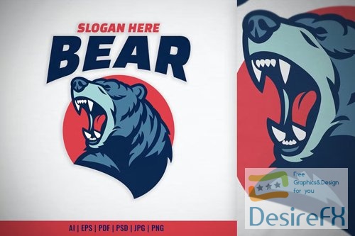 Roaring Grizzly Bear Head Mascot Logo