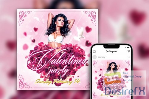 Romantic Floral Valentine?s Day Party Instagram Post Template PSD
