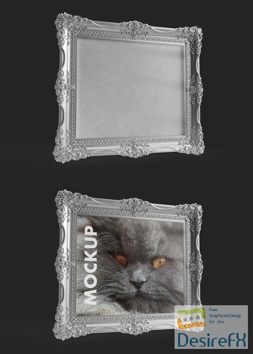 Simply Beautiful Silver and Ornamented Frame Mockup on a Dark Background 503738826 PSDT