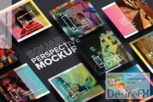 Square Perspective Cards PSD Mockup Template