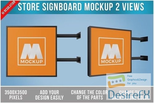 Store Signboard Square Mockup PSD
