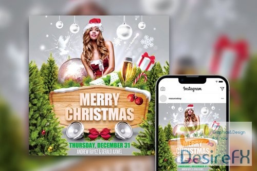 Stunning Festive Merry Christmas Party Instagram Post Template PSD