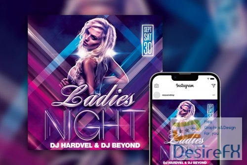 Stylish Bold Ladies Night Party Instagram Post Template PSD