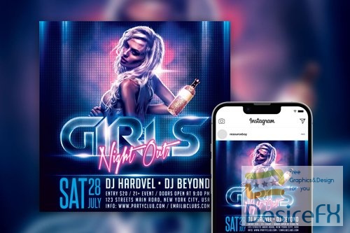 Stylish Girls Night Out Instagram Post Template PSD