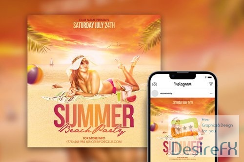 Stylish Summer Beach Party Instagram Post Template