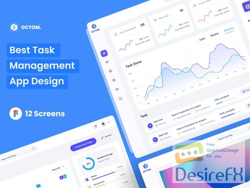 Task Management App UI Kit Template for Figma - 12 Screens