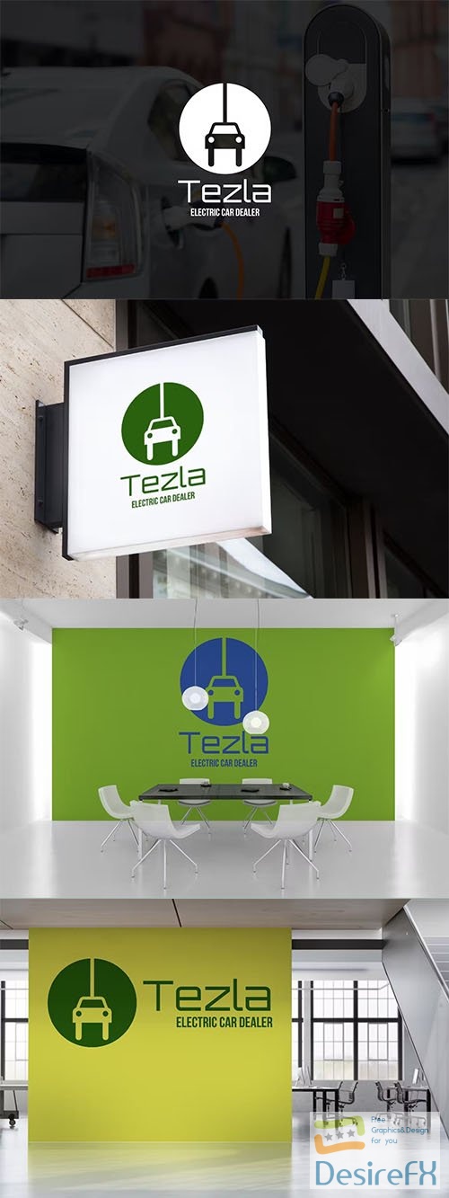 Tezla Negative Space Green Energy Logo