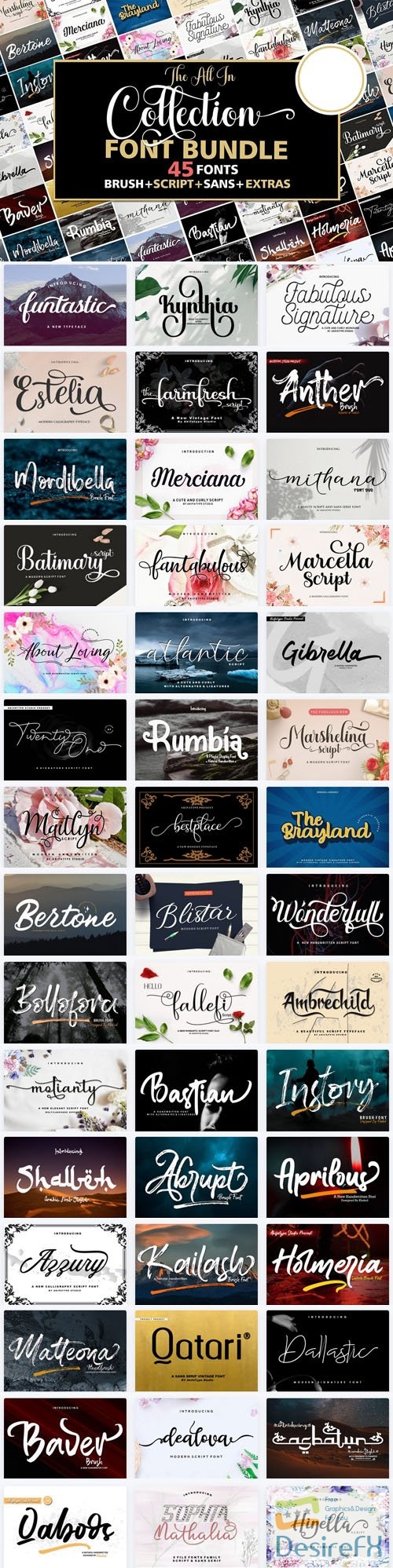 The All in Collection Font Bundle - 45 Premium Fonts Worth $551