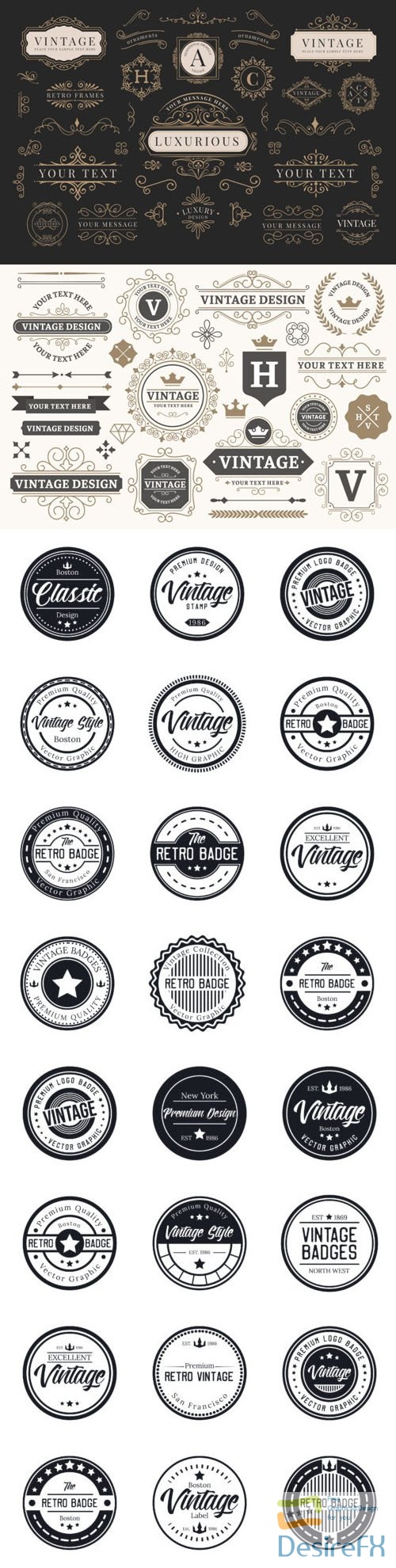 Vintage Ornamental Logos Vector Templates Collection
