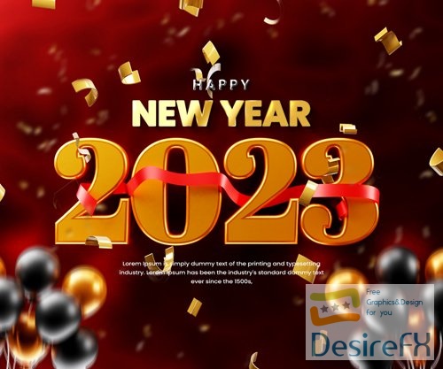2023 celebration banner or happy new years background template with balloon