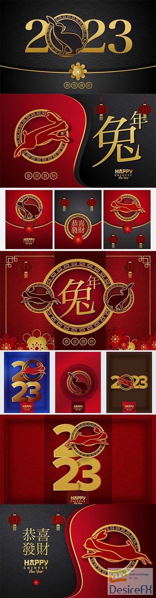 2023 happy chinese new year red gold rabbit bunny zodiac