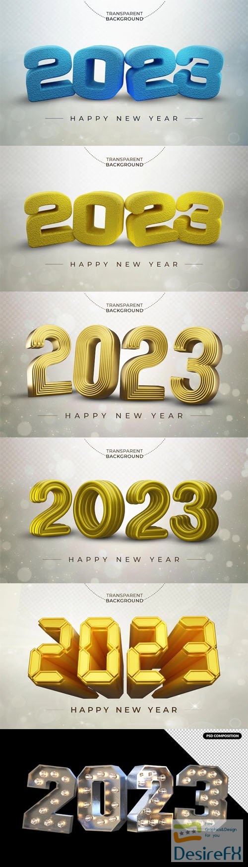 2023 Happy New Year - 3D Rendering PSD Templates
