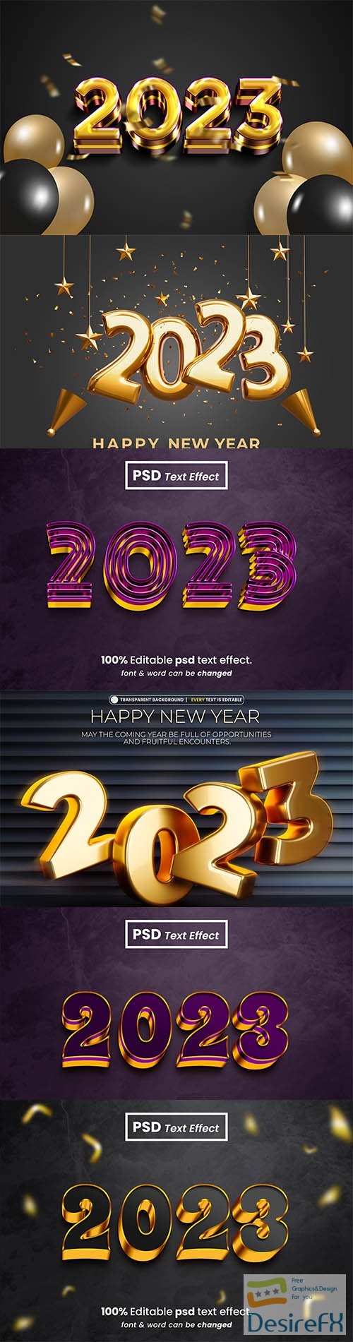 2023 new year gold 3d editable psd text effect