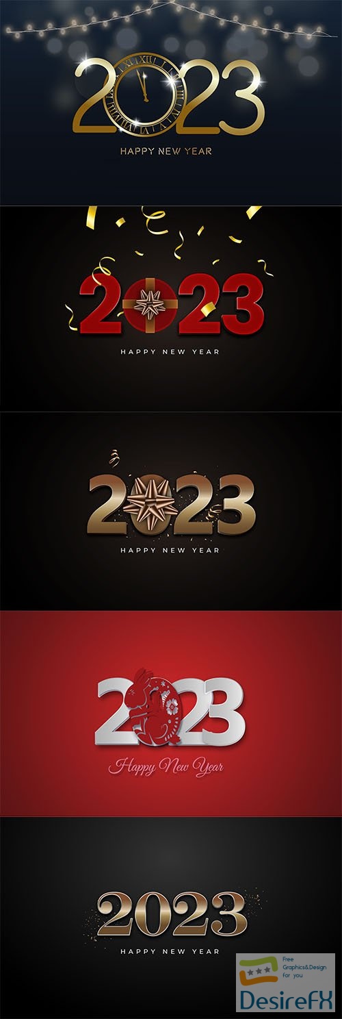 2023 new year luxury illustration with gift bow and glitter on dark background