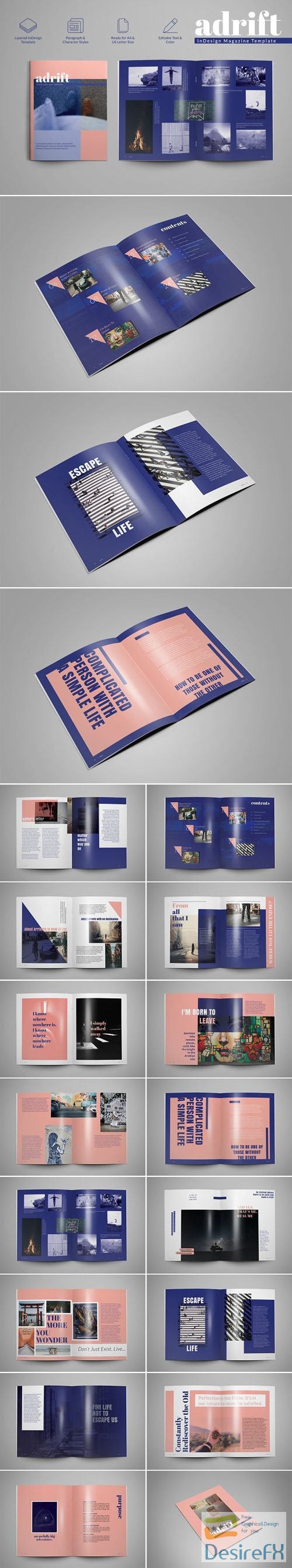 Adrift - InDesign Magazine Template US Letter/A4