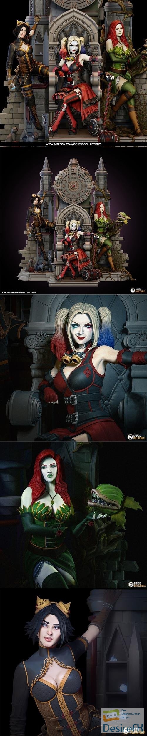 C27 - Steampunk Gotham City Sirens Harley Quinn Poison Ivy Catwoman – 3D Print