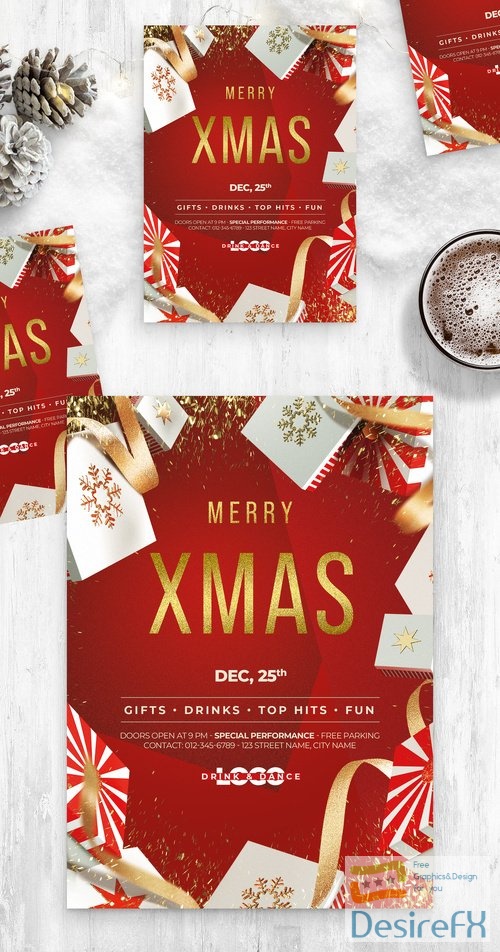 Christmas Flyer Poster in Red and Gold 532852035 PSDT