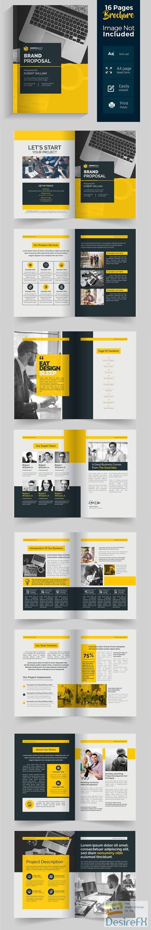 Corporate Brand Proposal - 16 Pages Brochure Vector Template