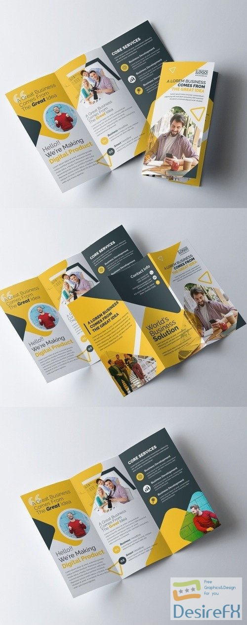 Corporate Trifold Brochure Template with Yellow & Dark Accents 521501863 AIT
