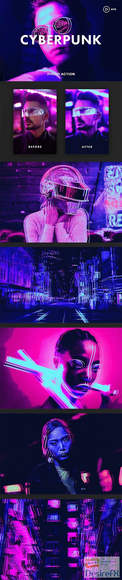 Cyberpunk Photo Actions & Gradients for Photoshop