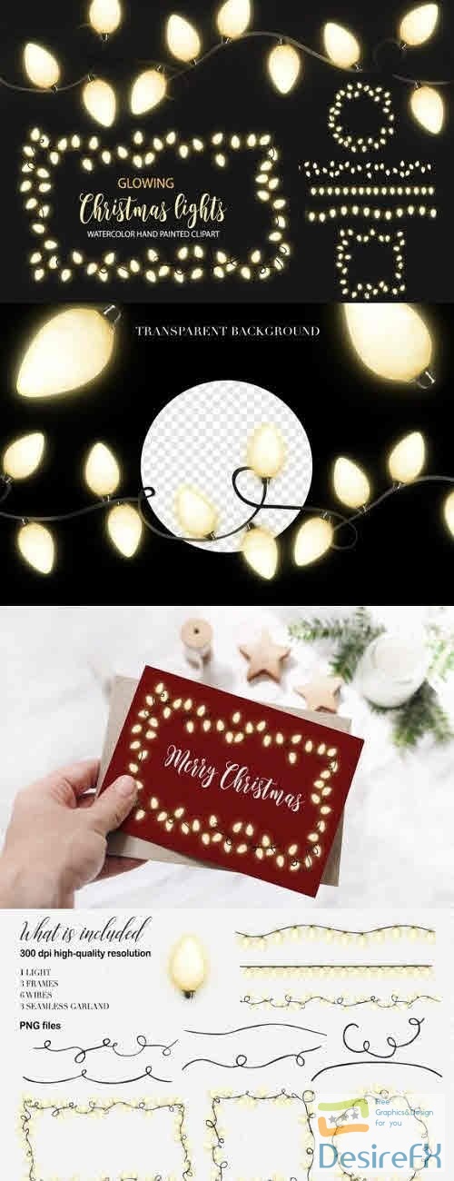 Fairy lights overlay clipart. Christmas garland frame border - 2354438