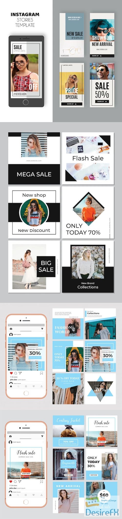Fashion Sales for Social Media Posts & Stories - Vector Templates