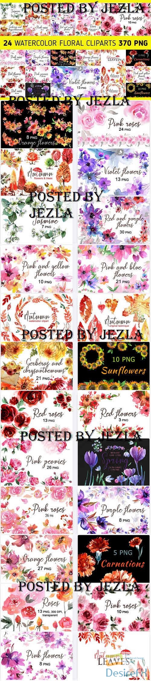 Floral Watercolor Clipart Bundle - 24 Premium Graphics