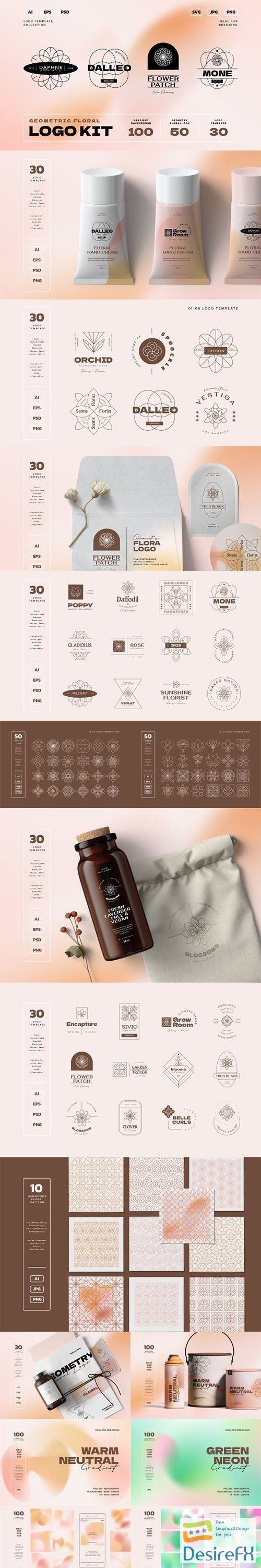 Geometry Floral Logo Kit - 180 Hand Drawn Vector Elements