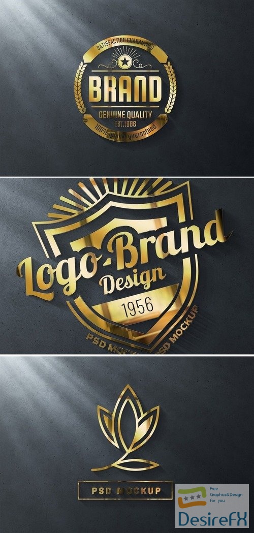 Gold Logo Mockup on Dark Wall with 3D Glossy Effect 427281871 PSDT