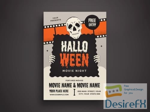 Gray Orange Flat Design Halloween Movie Night Flyer Layout 529502215 AIT