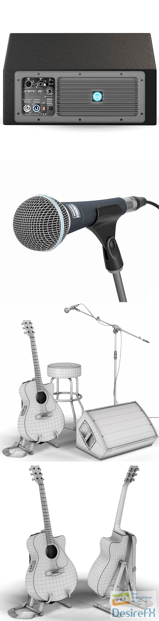 Guitar set for stage Musical instrument Microphone 3D Model