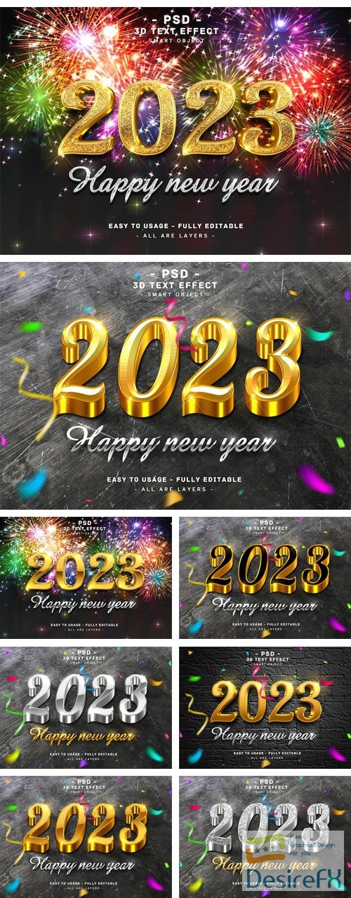 Happy New Year 2023 - 10+ Editable 3D Text Effects PSD Templates