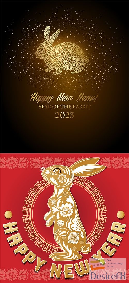 Happy new year 2023 background design with rabbit