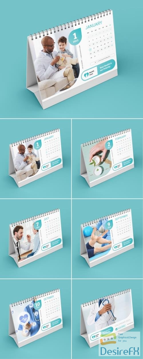 Healthcare Desk Calendar 2023 Layout with Turquoise Accents 536431886 INDT