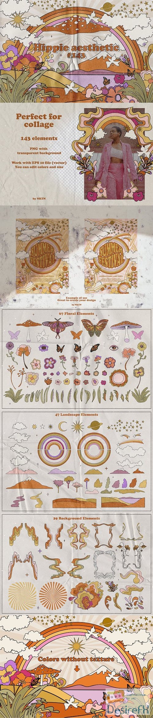 Hippie Aesthetic Vector Templates + PNG