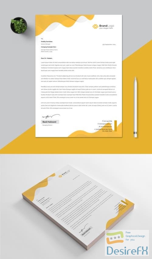 Letterhead Layout with Yellow Accents 519425919 INDT