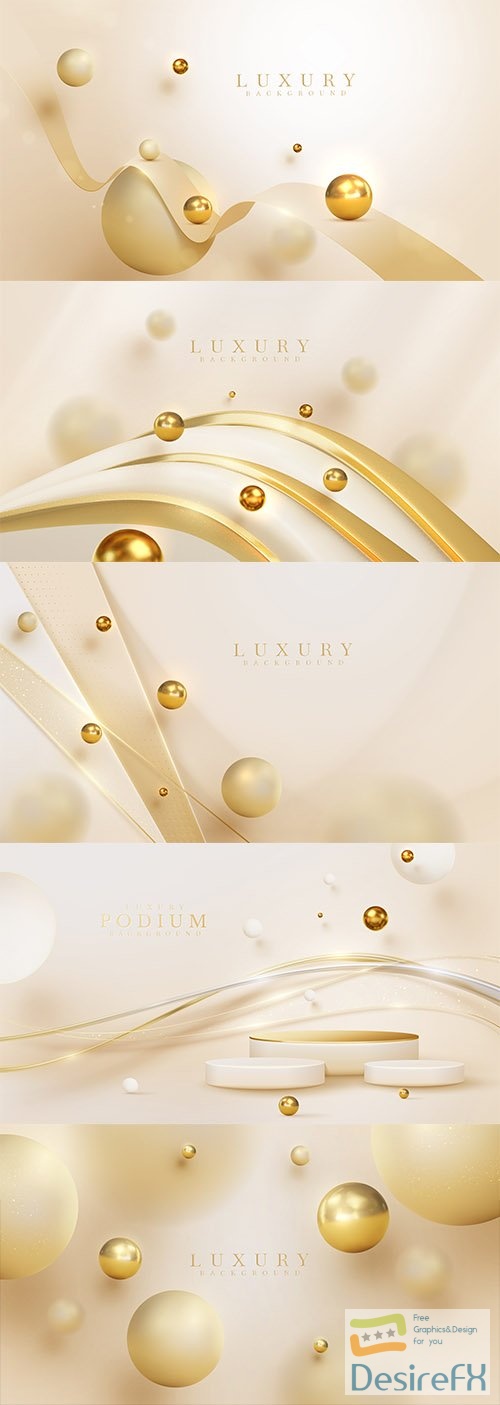 Luxury vector background and gold curve line element and ball decoration