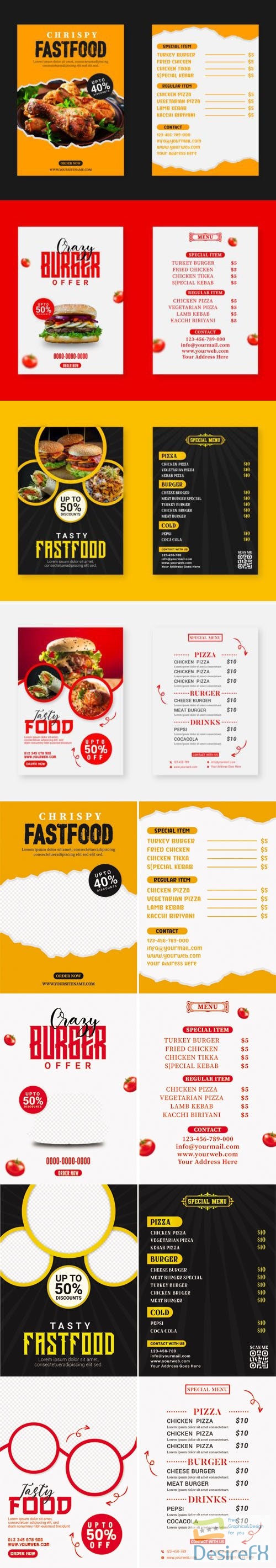 Modern Restaurant Fast Food Menus Vector Templates Collection
