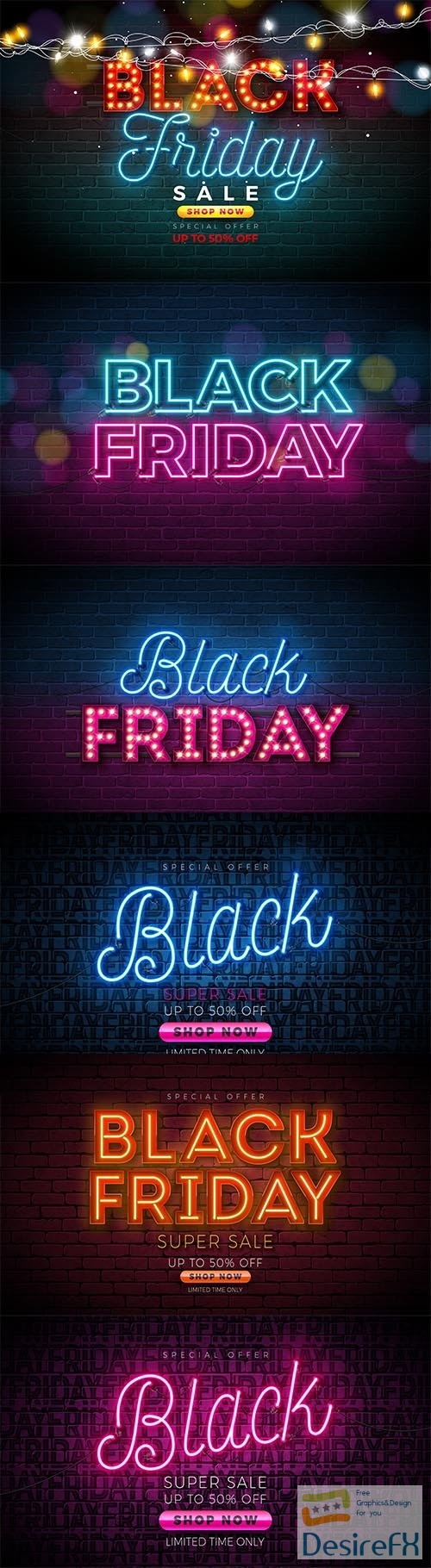 Neon black friday sale illustration with 3d lettering vector