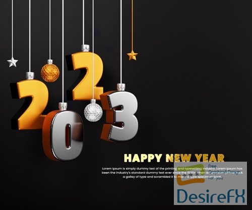New year 2023 celebration banner with gold glossy text 3d render or happy new years background