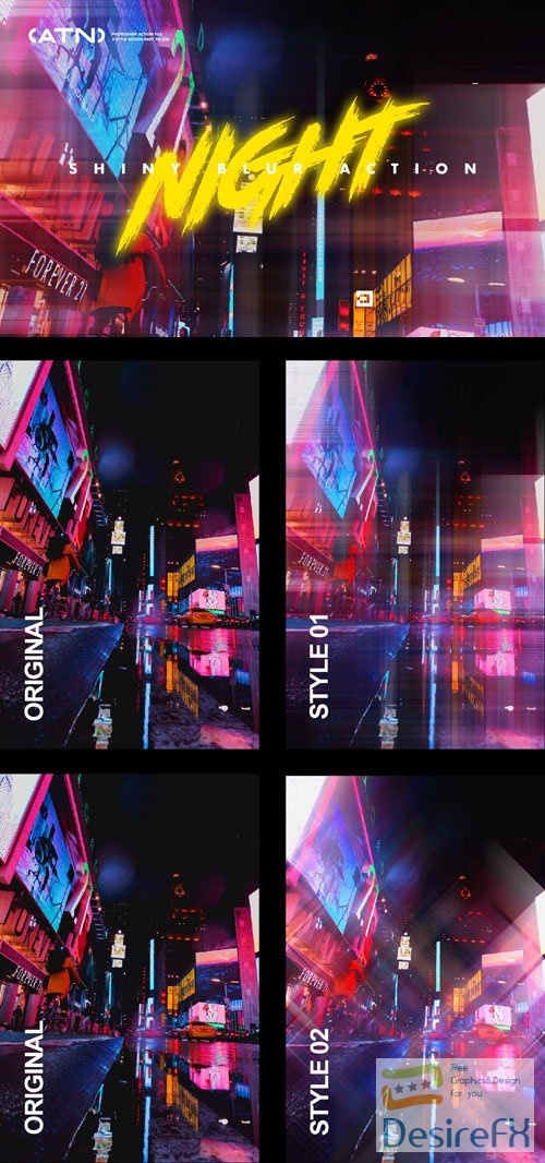 Night Shiny Blur Action for Photoshop - Cyberpunk Theme