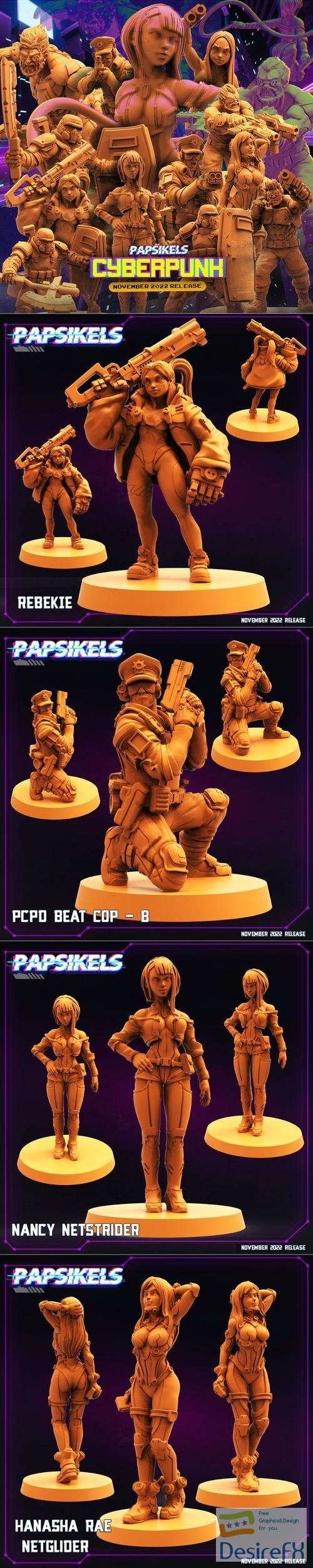 Papsikels Miniatures November 2022 Cyberpunk Releases – 3D Print