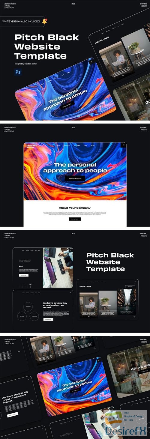 Pitch Black Website PSD Template - Dark & Light Themes
