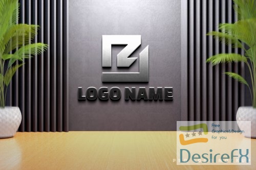 PSD 3d logo mockup on wall or 3d realistic silver logo mockup
