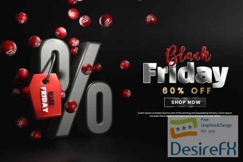PSD black friday discount sale offer banner or realistic flag friday banner