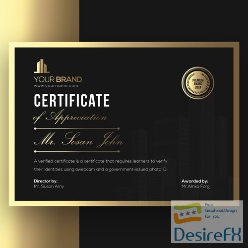 PSD certificate template elegant black golden psd