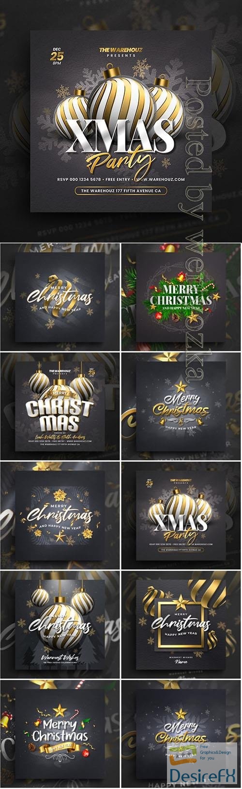 PSD christmas party flyer invitation social media post and web banner