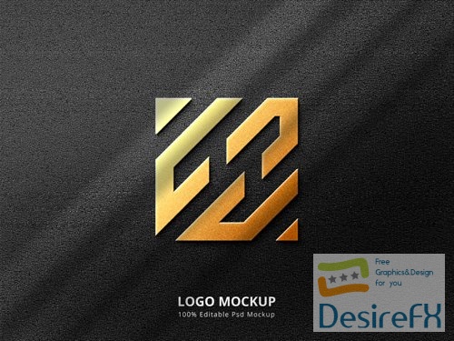 PSD golden emboss and deboss logo mockup with shadow overlay