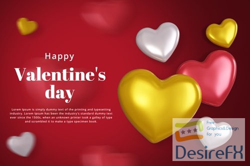 PSD happy valentines day background with 3d hearts